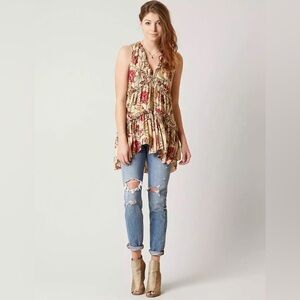 🕊️ FREE PEOPLE Purple Haze Floral Printed Tunic Tank Neutral Hummingbird. SMALL